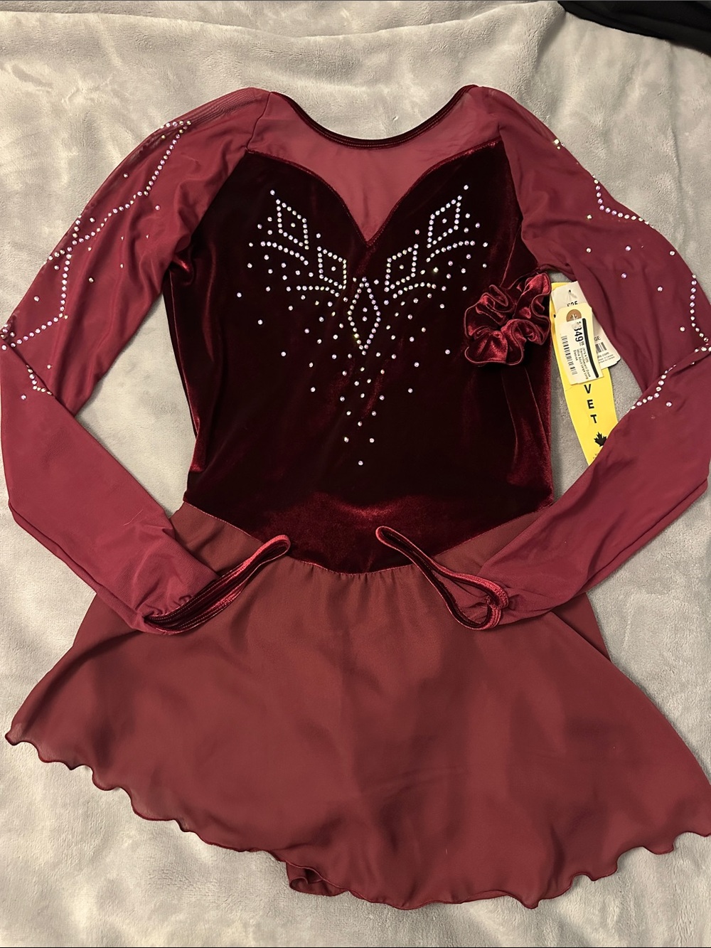 Jerry’s Wine Velvet Figure Skating Dress with Rhinestones